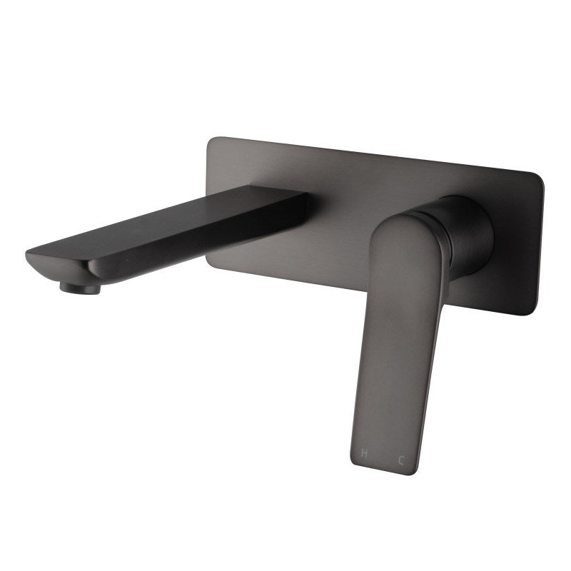 Square Brushed Gun Metal Grey Wall Mixer with Spout