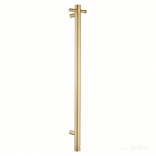 Round Vertical Brushed Brass Electric Heated Towel Rack Single Bar(with Timer)