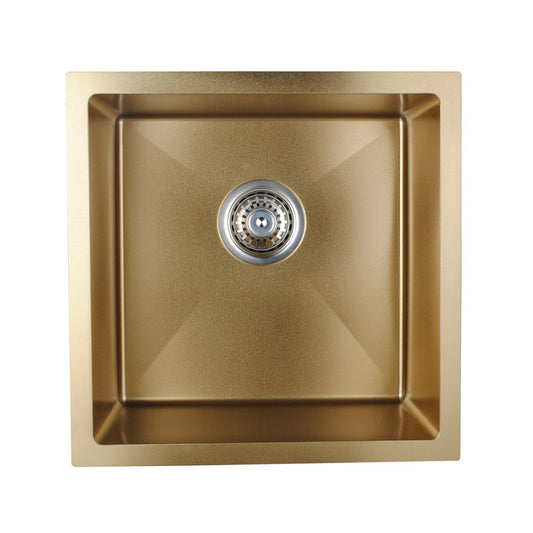 1.2mm Brushed Yellow Gold Stainless Steel Handmade Single Bowl TopUndermount KitchenLaundry Sink 440*440*205mm