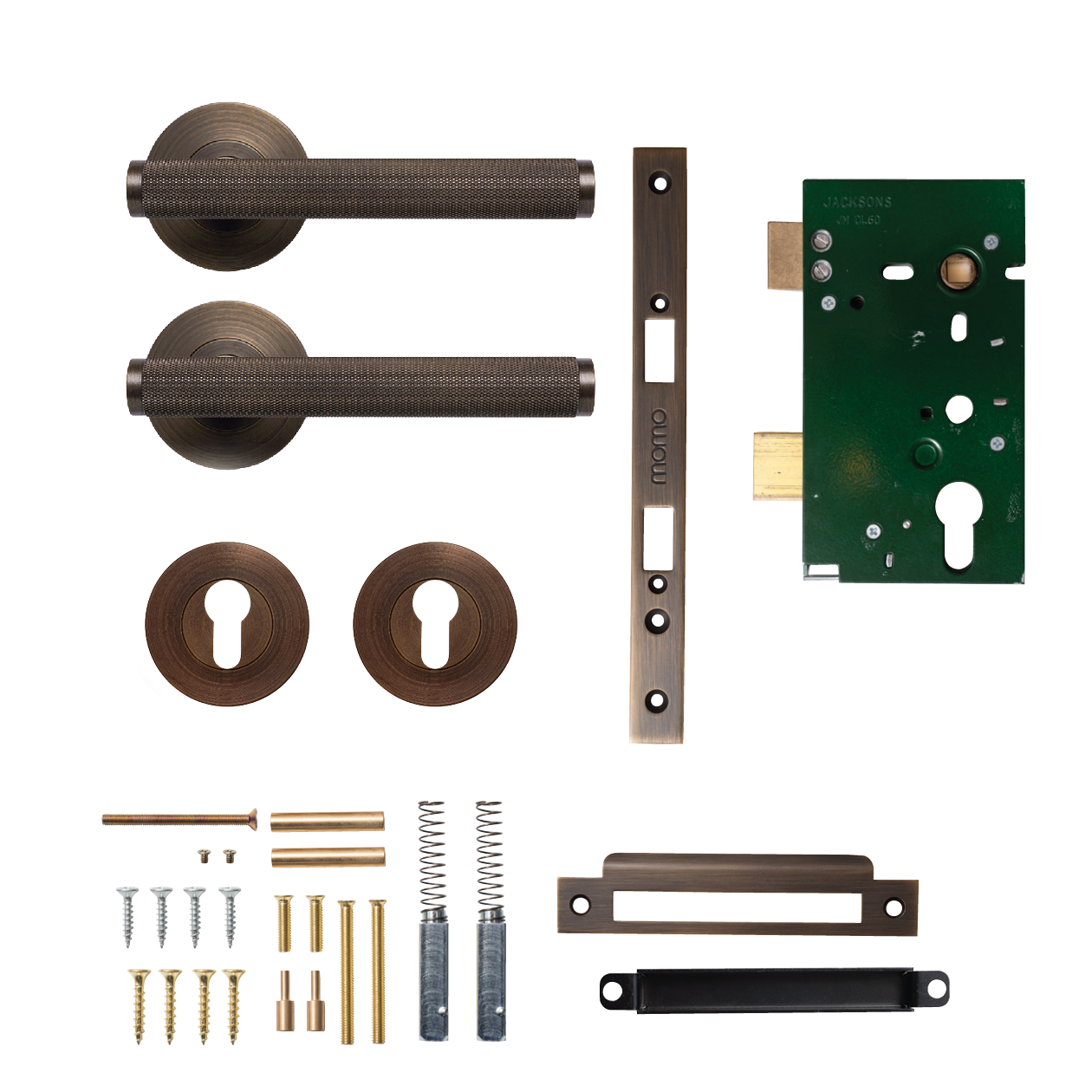 Momo Bellevue Solid Brass Knurled Lever Entrance Set In Bronze
