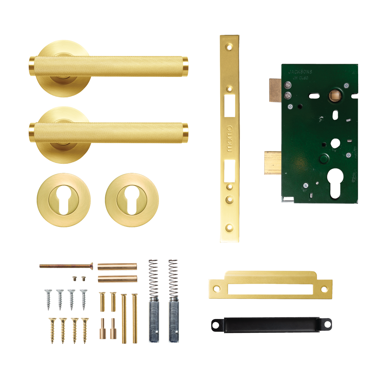 Momo Bellevue Solid Brass Knurled Lever Entrance Set In Brushed Satin Brass