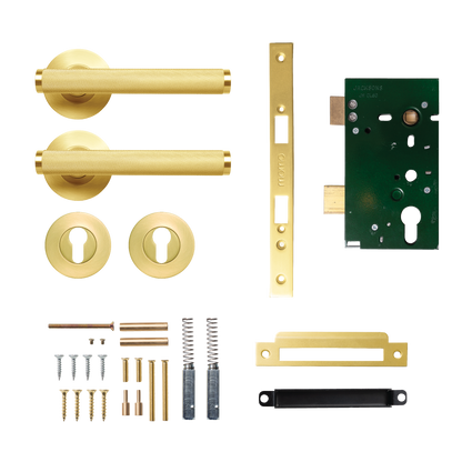 Momo Bellevue Solid Brass Knurled Lever Entrance Set In Brushed Satin Brass