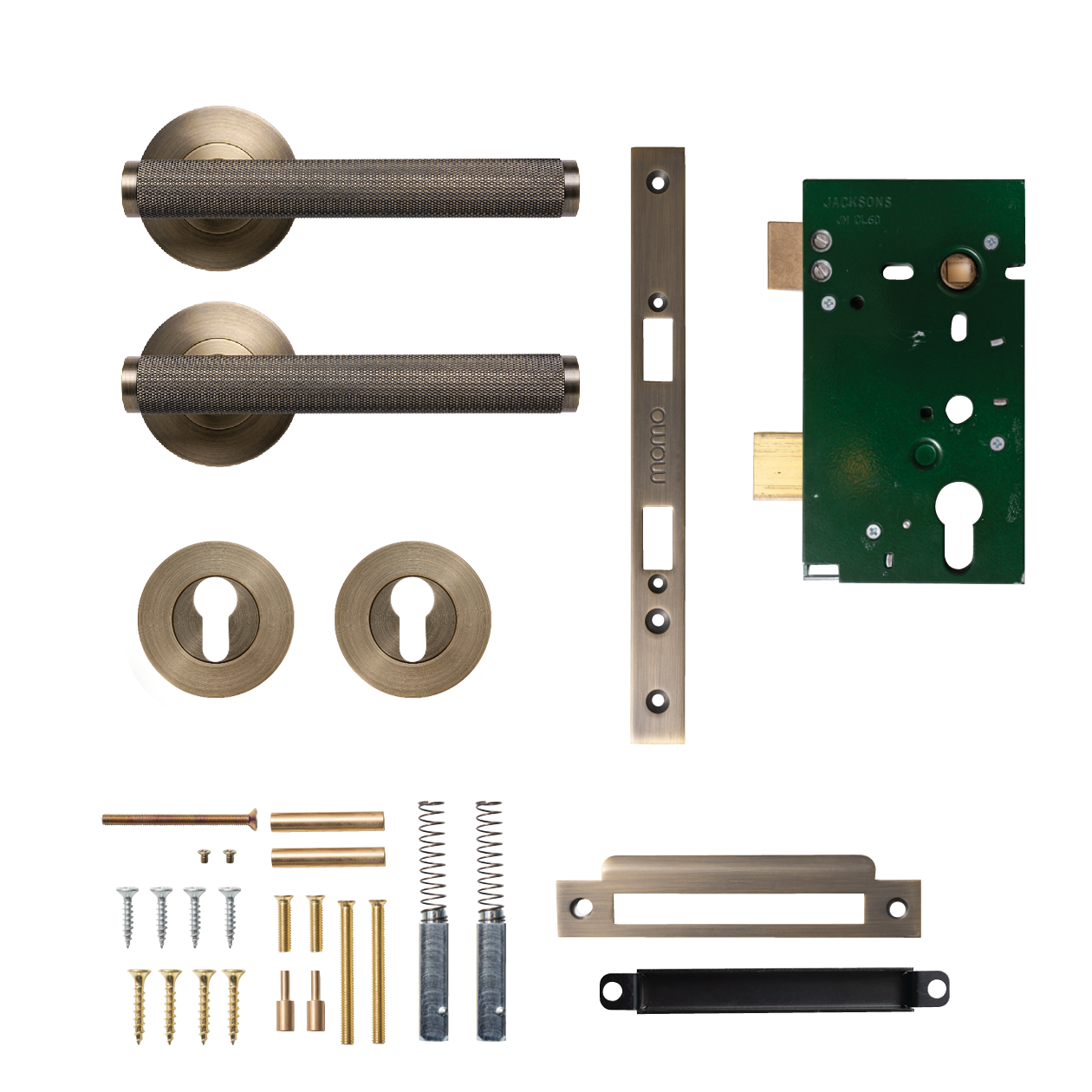 Momo Bellevue Solid Brass Knurled Lever Entrance Set In Dark Brushed Brass