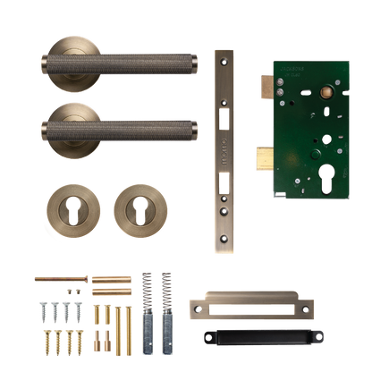 Momo Bellevue Solid Brass Knurled Lever Entrance Set In Dark Brushed Brass