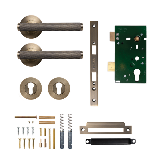 Momo Bellevue Solid Brass Knurled Lever Entrance Set In Dark Brushed Brass