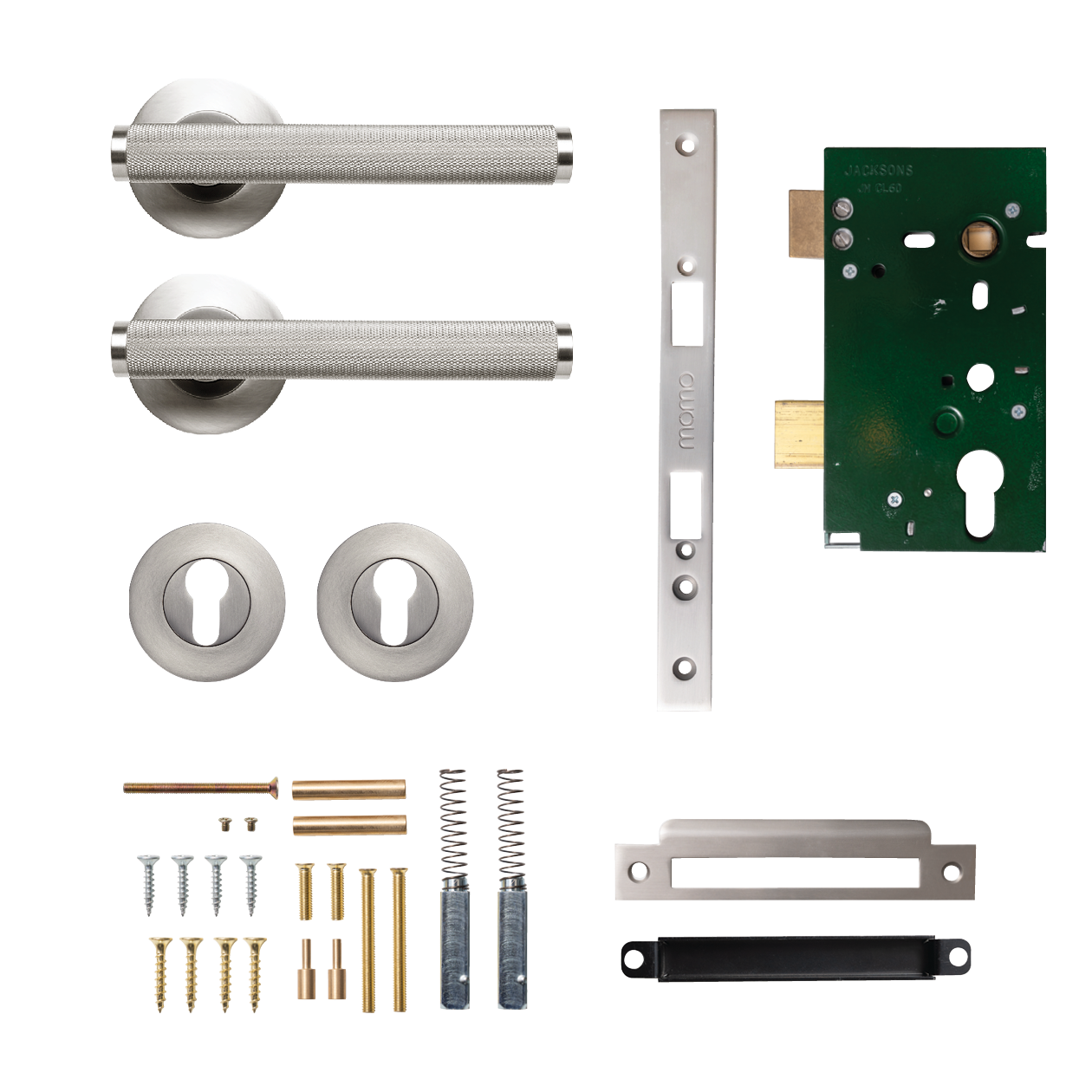 Momo Bellevue Solid Brass Knurled Lever Entrance Set In Dull Brushed Nickel