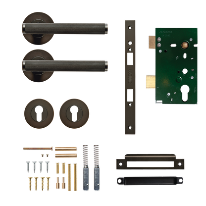 Momo Bellevue Solid Brass Knurled Lever Entrance Set In Dark Bronze