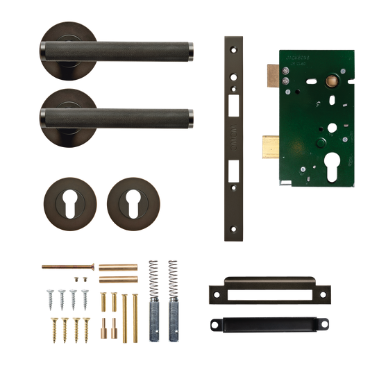Momo Bellevue Solid Brass Knurled Lever Entrance Set In Dark Bronze