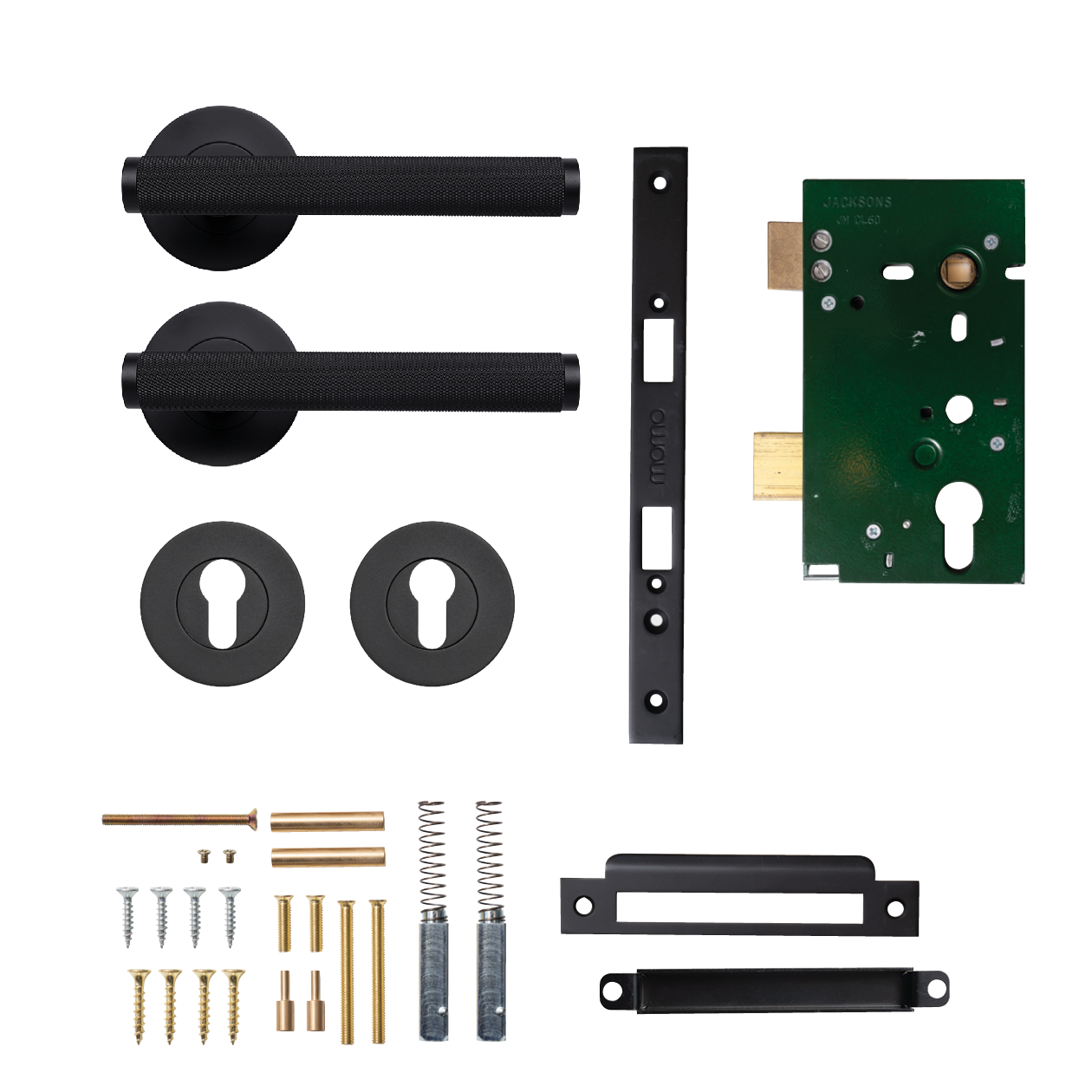 Momo Bellevue Solid Brass Knurled Lever Entrance Set In Matt Black