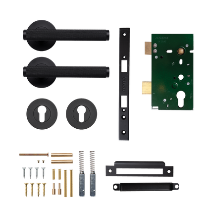 Momo Bellevue Solid Brass Knurled Lever Entrance Set In Matt Black