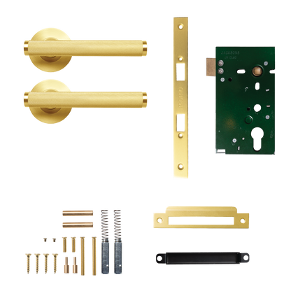 Momo Bellevue Solid Brass Knurled Mortice Lock Passage Lever Set In Brushed Satin Brass