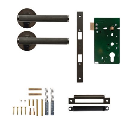 Momo Bellevue Solid Brass Knurled Tubular Latch Passage Lever Set In Dark Bronze