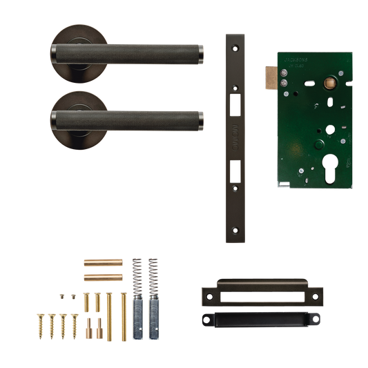 Momo Bellevue Solid Brass Knurled Tubular Latch Passage Lever Set In Dark Bronze