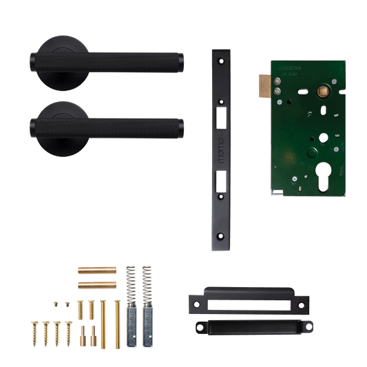 Momo Bellevue Solid Brass Knurled Mortice Lock Passage Lever Set In Matt Black