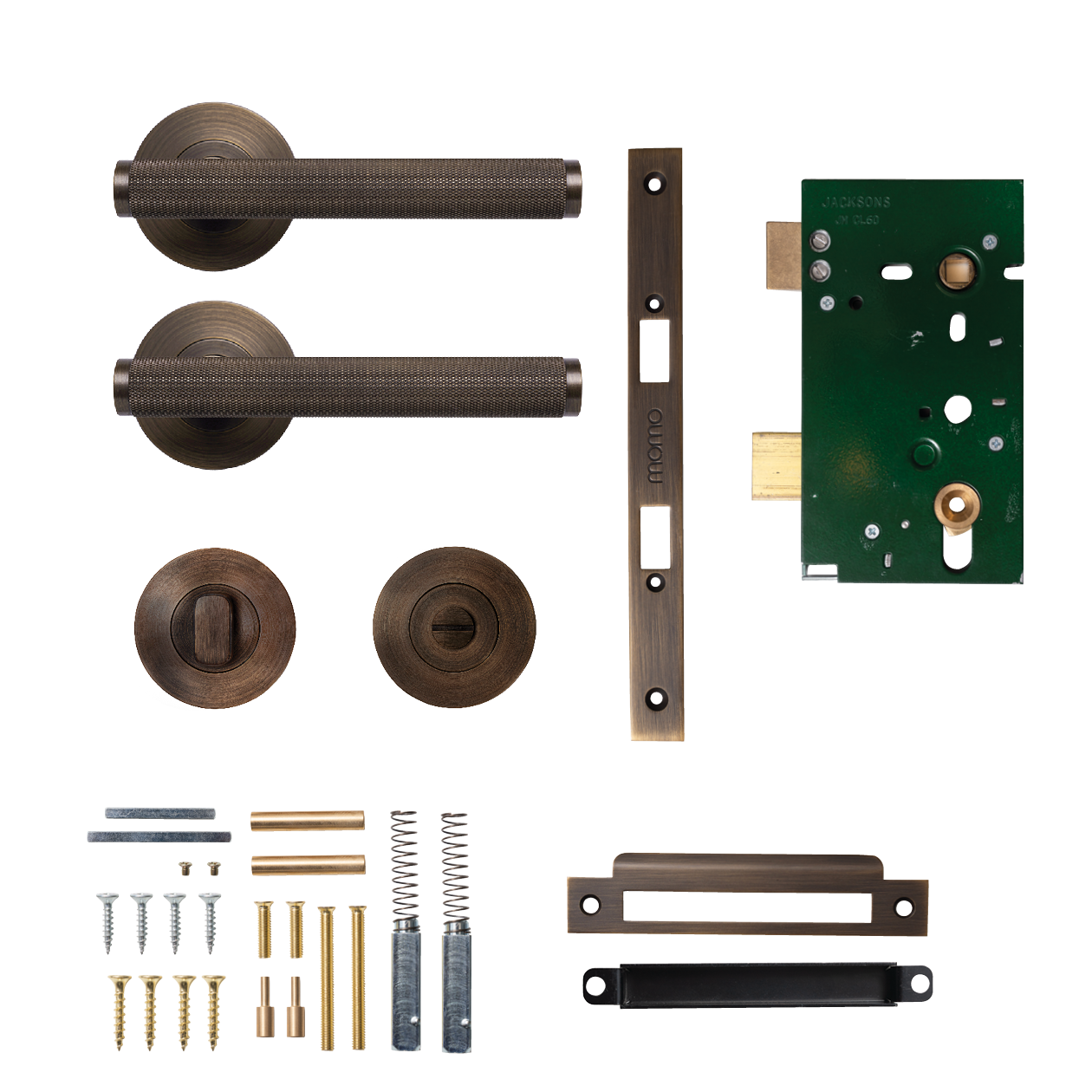 Momo Bellevue Solid Brass Knurled Mortice Lock Privacy Lever Set In Bronze