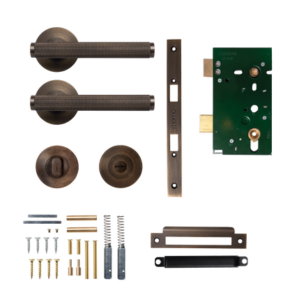 Momo Bellevue Solid Brass Knurled Mortice Lock Privacy Lever Set In Bronze