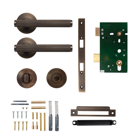 Momo Bellevue Solid Brass Knurled Mortice Lock Privacy Lever Set In Bronze
