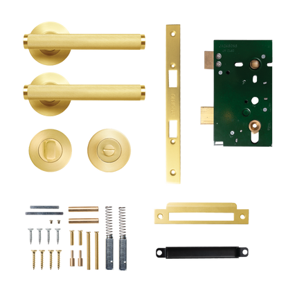 Momo Bellevue Solid Brass Knurled Mortice Lock Privacy Lever Set In Brushed Satin Brass