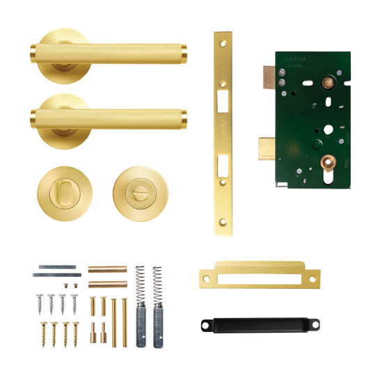 Momo Bellevue Solid Brass Knurled Mortice Lock Privacy Lever Set In Brushed Satin Brass