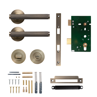 Momo Bellevue Solid Brass Knurled Mortice Lock Privacy Lever Set In Dark Brushed Brass