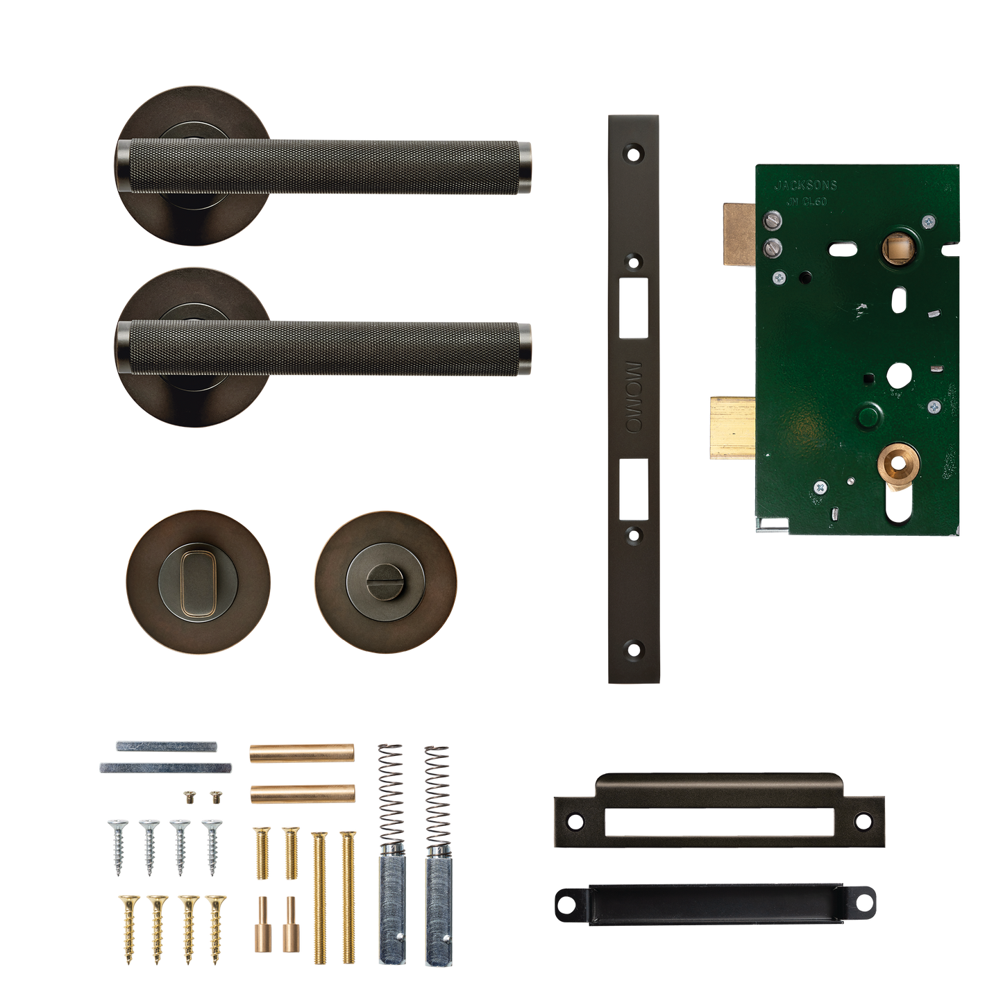 Momo Bellevue Solid Brass Knurled Mortice Lock Privacy Lever Set In Dark Bronze
