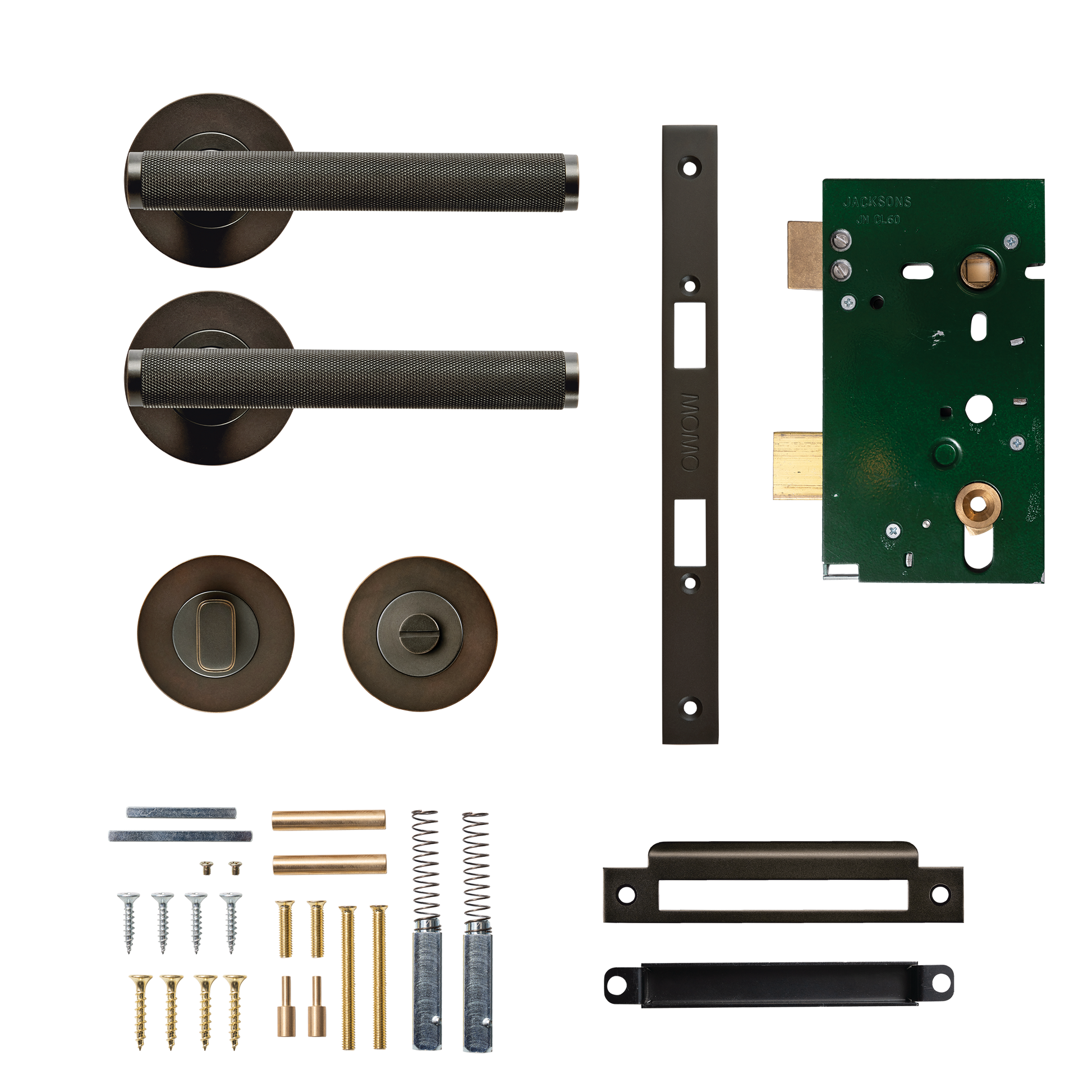 Momo Bellevue Solid Brass Knurled Mortice Lock Privacy Lever Set In Dark Bronze