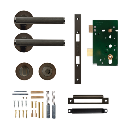 Momo Bellevue Solid Brass Knurled Mortice Lock Privacy Lever Set In Dark Bronze