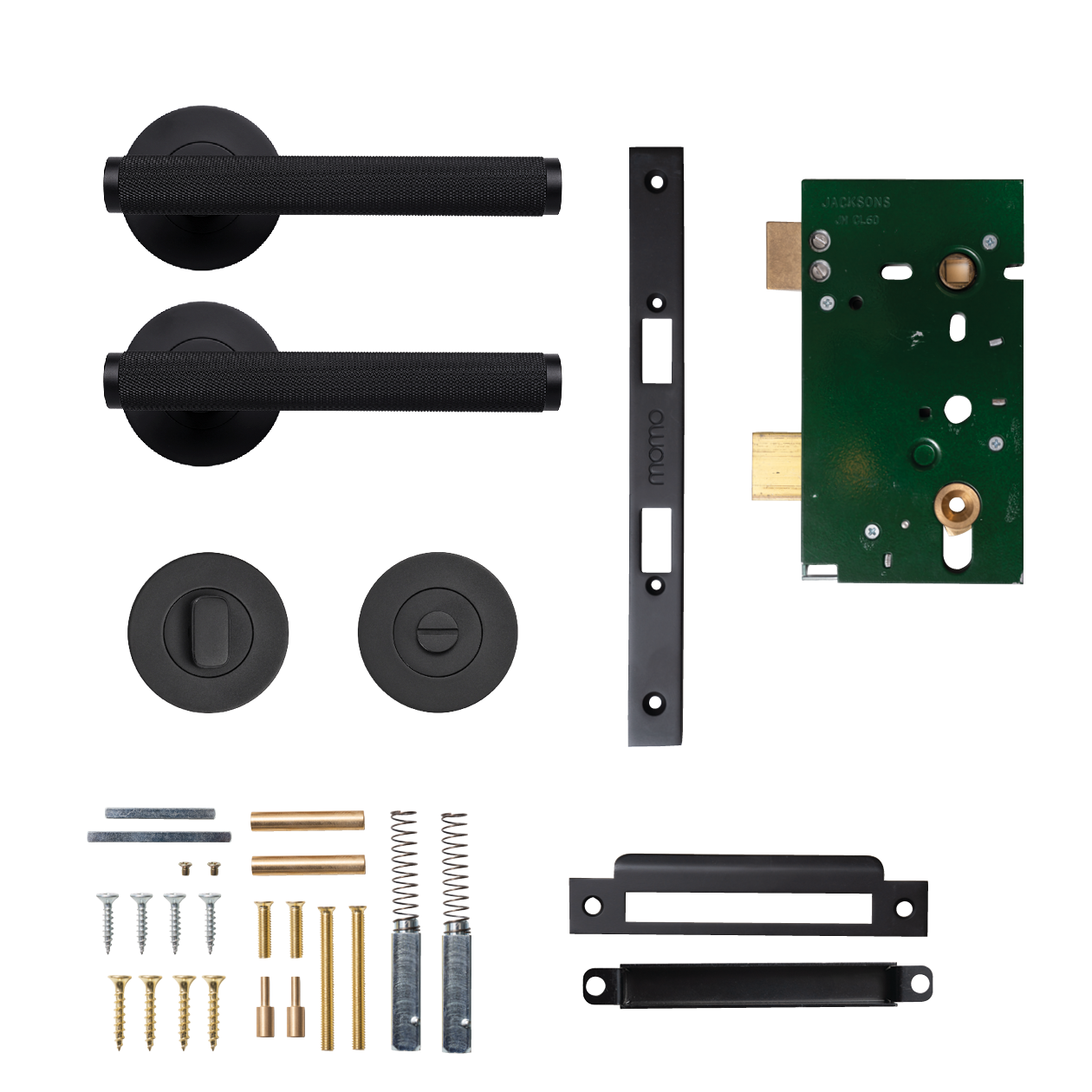 Momo Bellevue Solid Brass Knurled Mortice Lock Privacy Lever Set In Matt Black