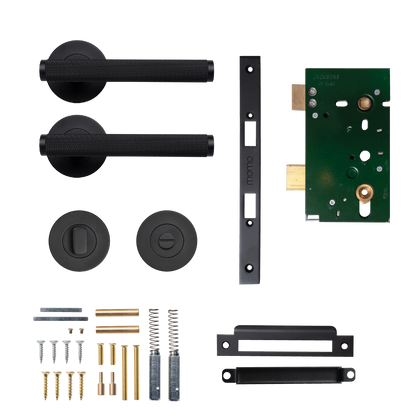 Momo Bellevue Solid Brass Knurled Mortice Lock Privacy Lever Set In Matt Black