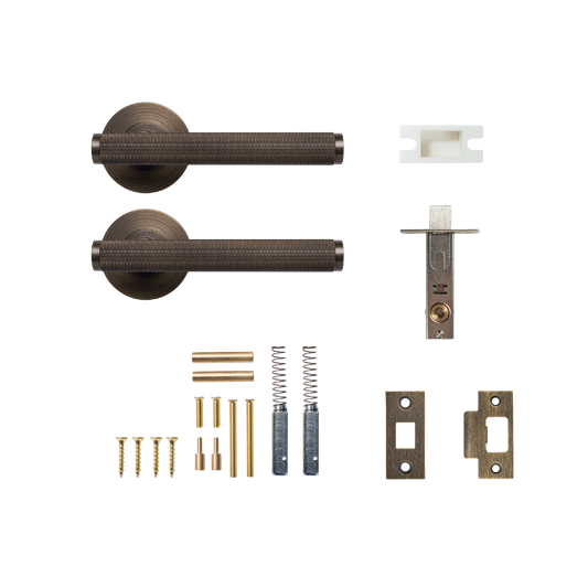 Momo Bellevue Solid Brass Knurled Tubular Latch Passage Lever Set In Bronze