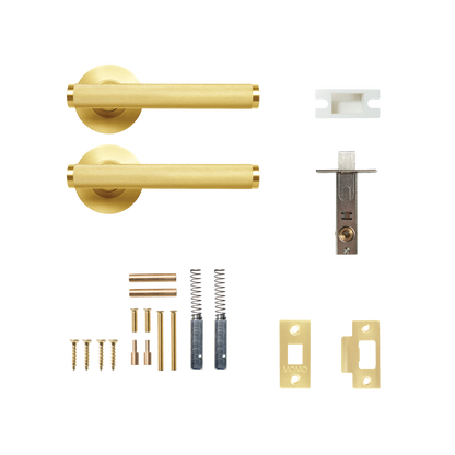 Momo Bellevue Solid Brass Knurled Tubular Latch Passage Lever Set In Brushed Satin Brass