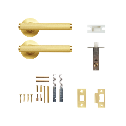 Momo Bellevue Solid Brass Knurled Tubular Latch Passage Lever Set In Brushed Satin Brass