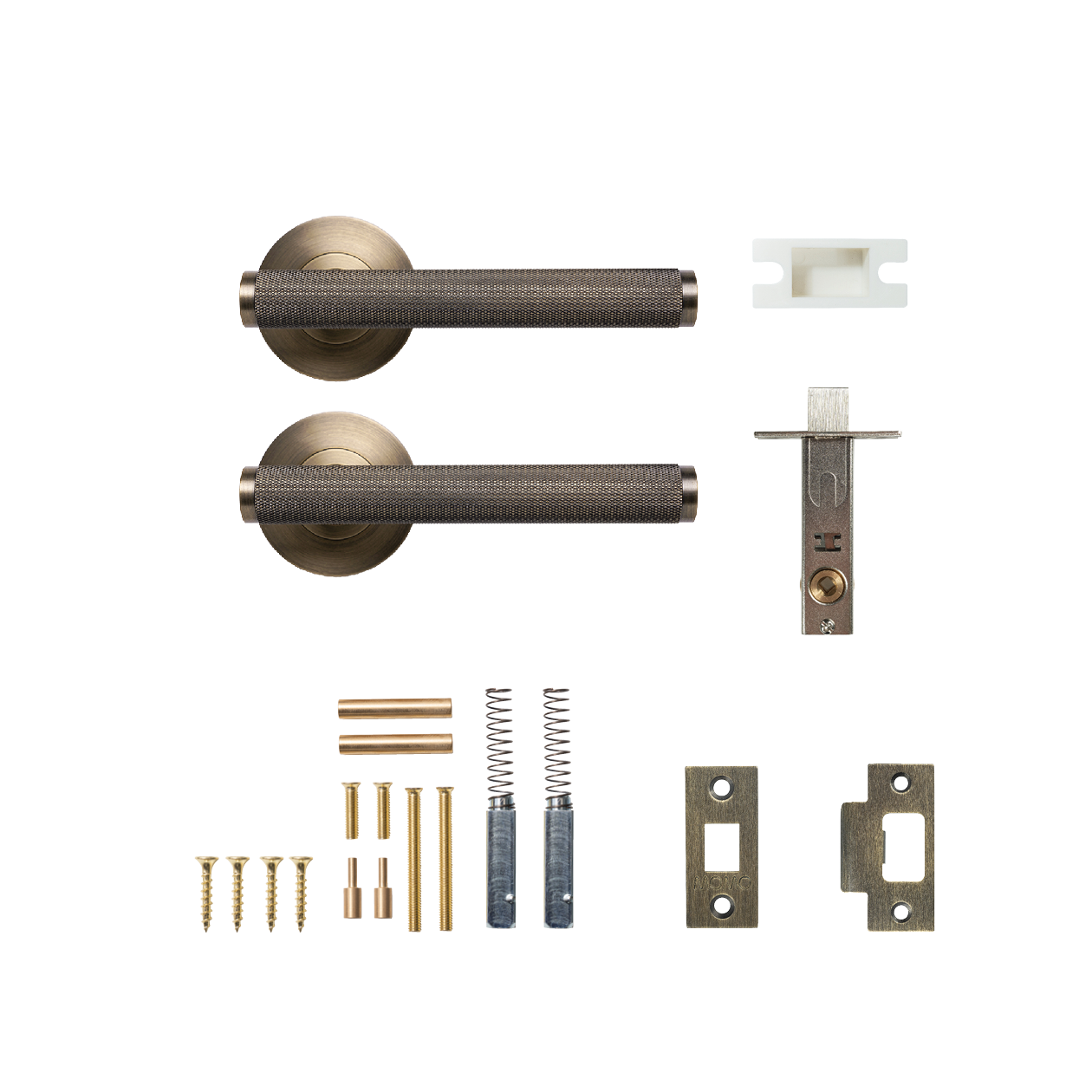 Momo Bellevue Solid Brass Knurled Tubular Latch Passage Lever Set In Dark Brushed Brass