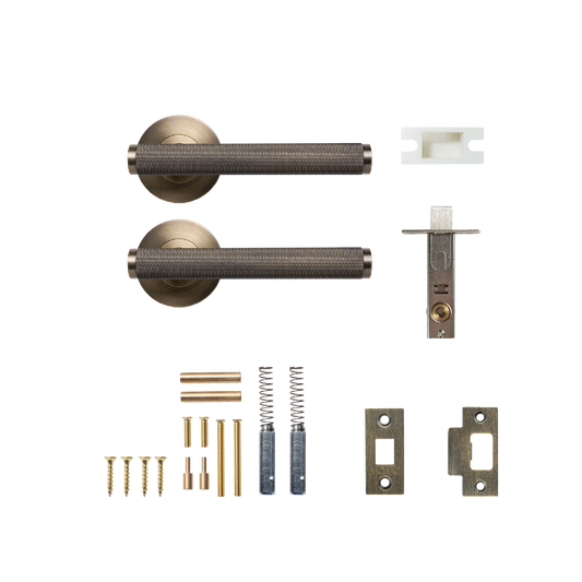 Momo Bellevue Solid Brass Knurled Tubular Latch Passage Lever Set In Dark Brushed Brass