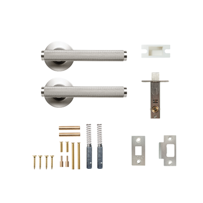 Momo Bellevue Solid Brass Knurled Tubular Latch Passage Lever Set In Dull Brushed Nickel