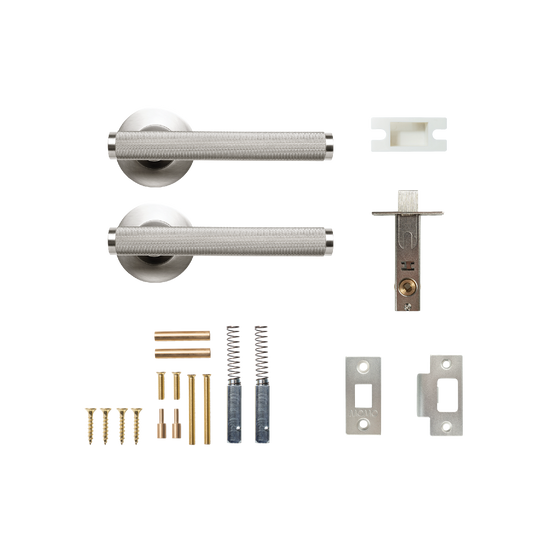 Momo Bellevue Solid Brass Knurled Tubular Latch Passage Lever Set In Dull Brushed Nickel