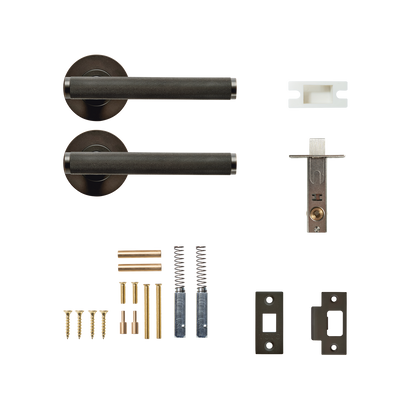 Momo Bellevue Solid Brass Knurled Tubular Latch Privacy Lever Set In Dark Bronze