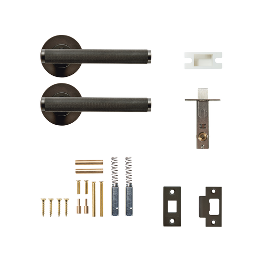 Momo Bellevue Solid Brass Knurled Tubular Latch Privacy Lever Set In Dark Bronze