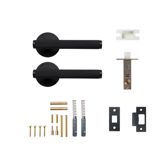 Momo Bellevue Solid Brass Knurled Tubular Latch Passage Lever Set In Matt Black