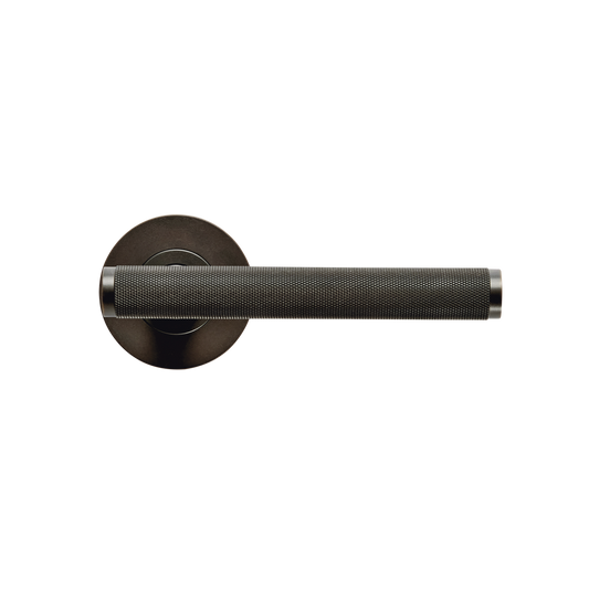Momo Bellevue Solid Brass Knurled Tubular Latch Privacy Lever Set In Dark Bronze
