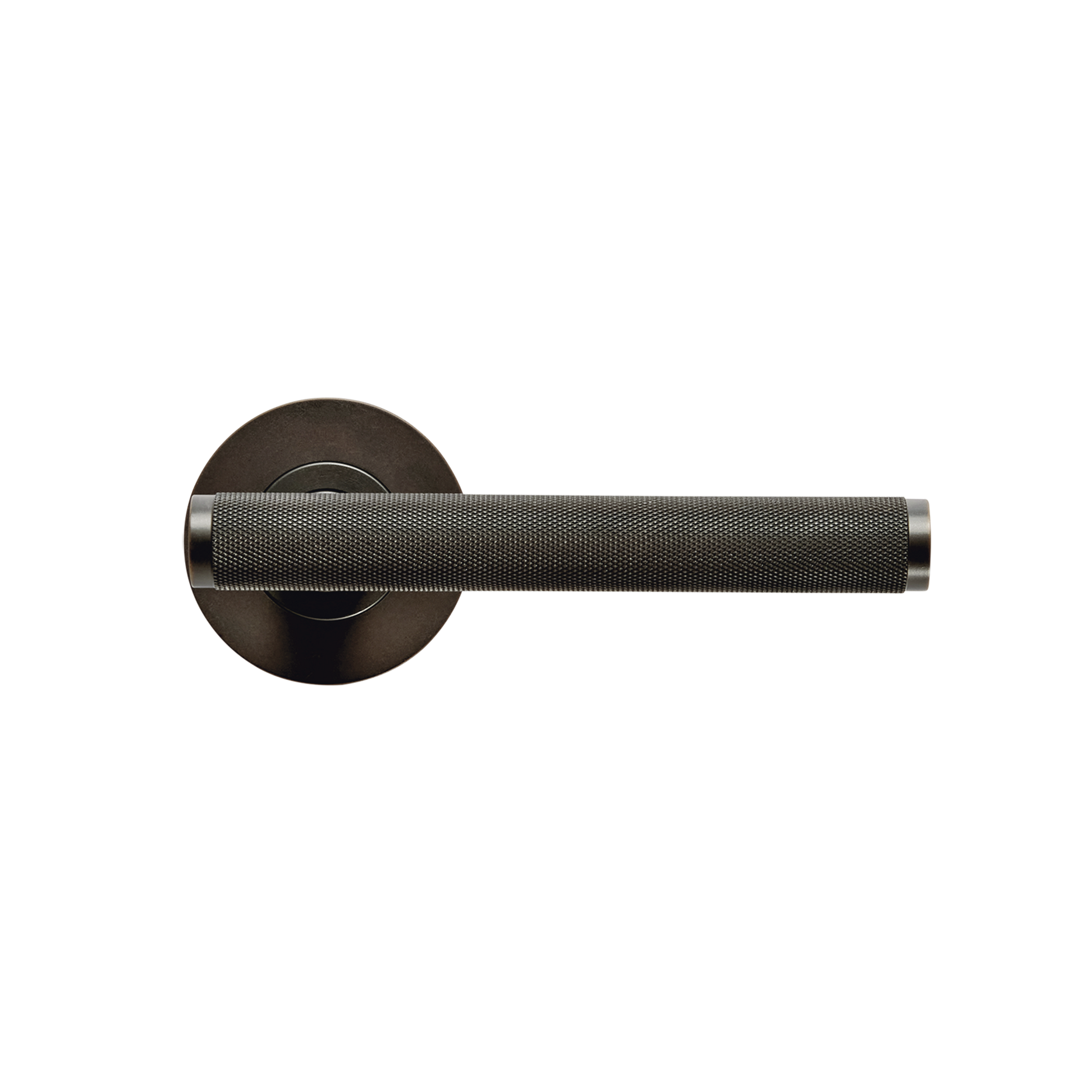 Momo Bellevue Solid Brass Knurled Tubular Latch Privacy Lever Set In Dark Bronze (1)