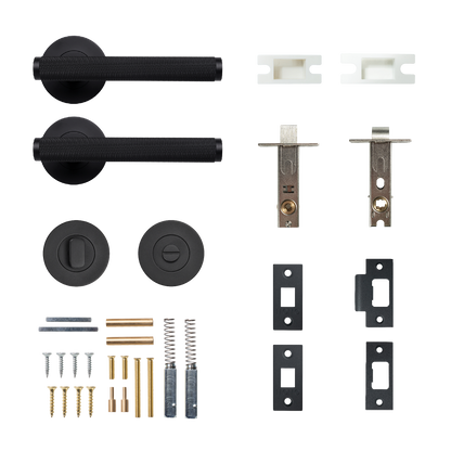 Momo Bellevue Solid Brass Knurled Tubular Latch Privacy Lever Set In Matt Black