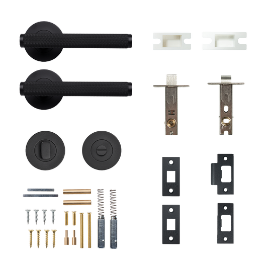 Momo Bellevue Solid Brass Knurled Tubular Latch Privacy Lever Set In Matt Black