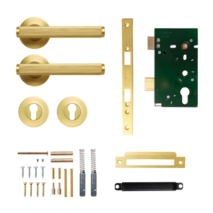 Momo Bellevue Solid Brass Lined Lever Entrance Set In Brushed Satin Brass