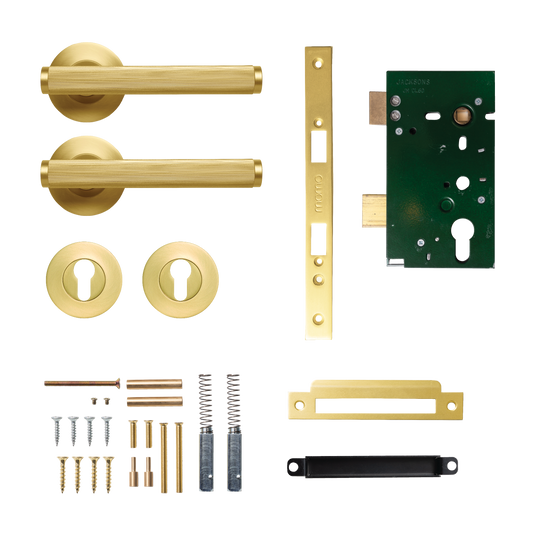 Momo Bellevue Solid Brass Lined Lever Entrance Set In Brushed Satin Brass
