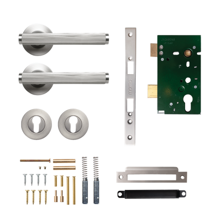 Momo Bellevue Solid Brass Lined Lever Entrance Set In Dull Brushed Nickel