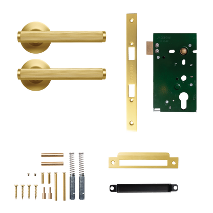 Momo Bellevue Solid Brass Lined Mortice Lock Passage Lever Set In Brushed Satin Brass