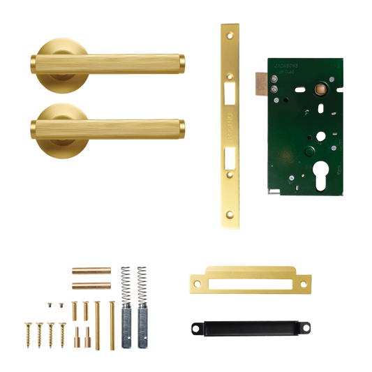 Momo Bellevue Solid Brass Lined Mortice Lock Passage Lever Set In Brushed Satin Brass