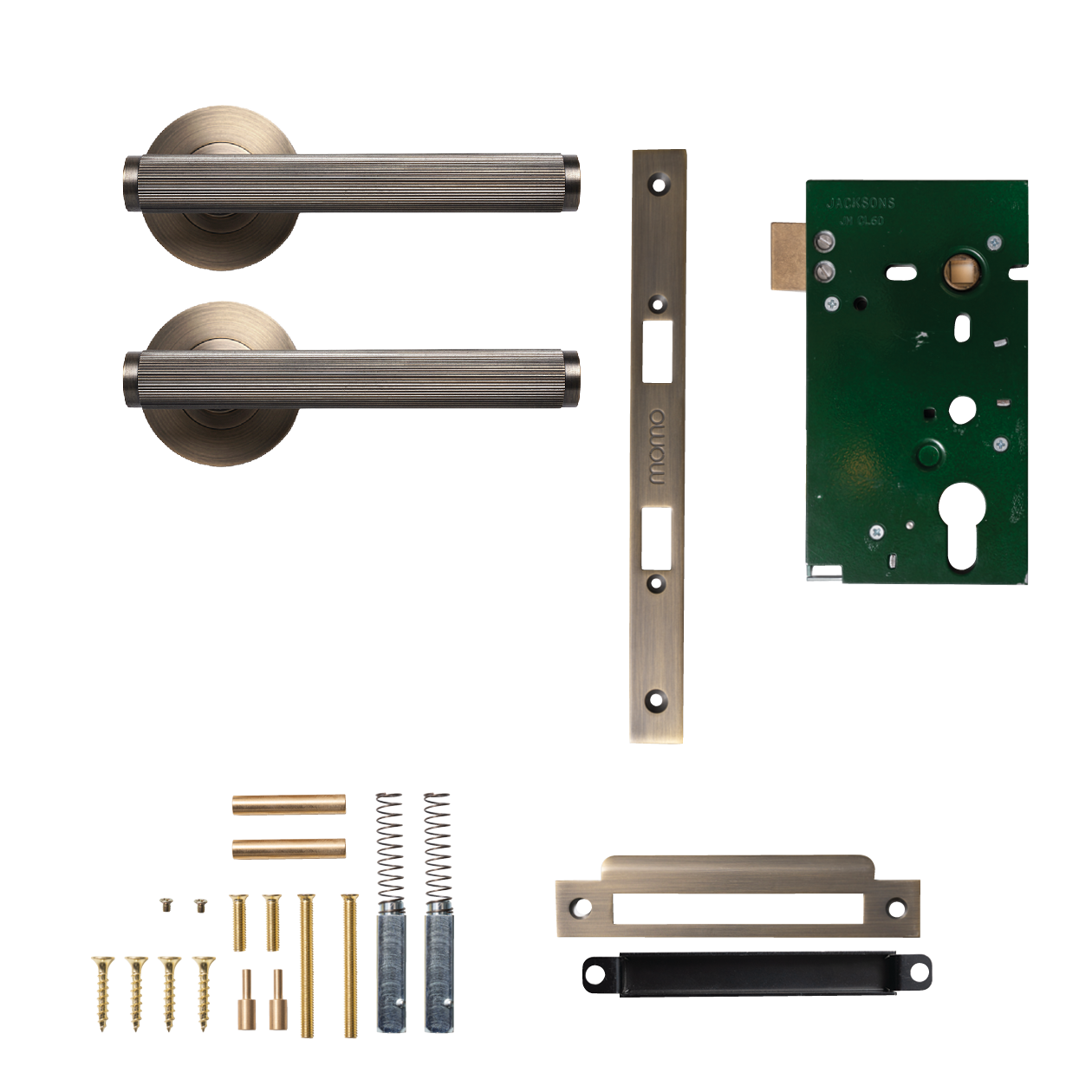 Momo Bellevue Solid Brass Lined Mortice Lock Passage Lever Set In Dark Brushed Brass