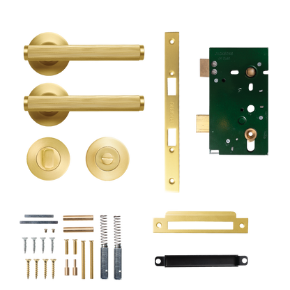 Momo Bellevue Solid Brass Lined Mortice Lock Privacy Lever Set In Brushed Satin Brass